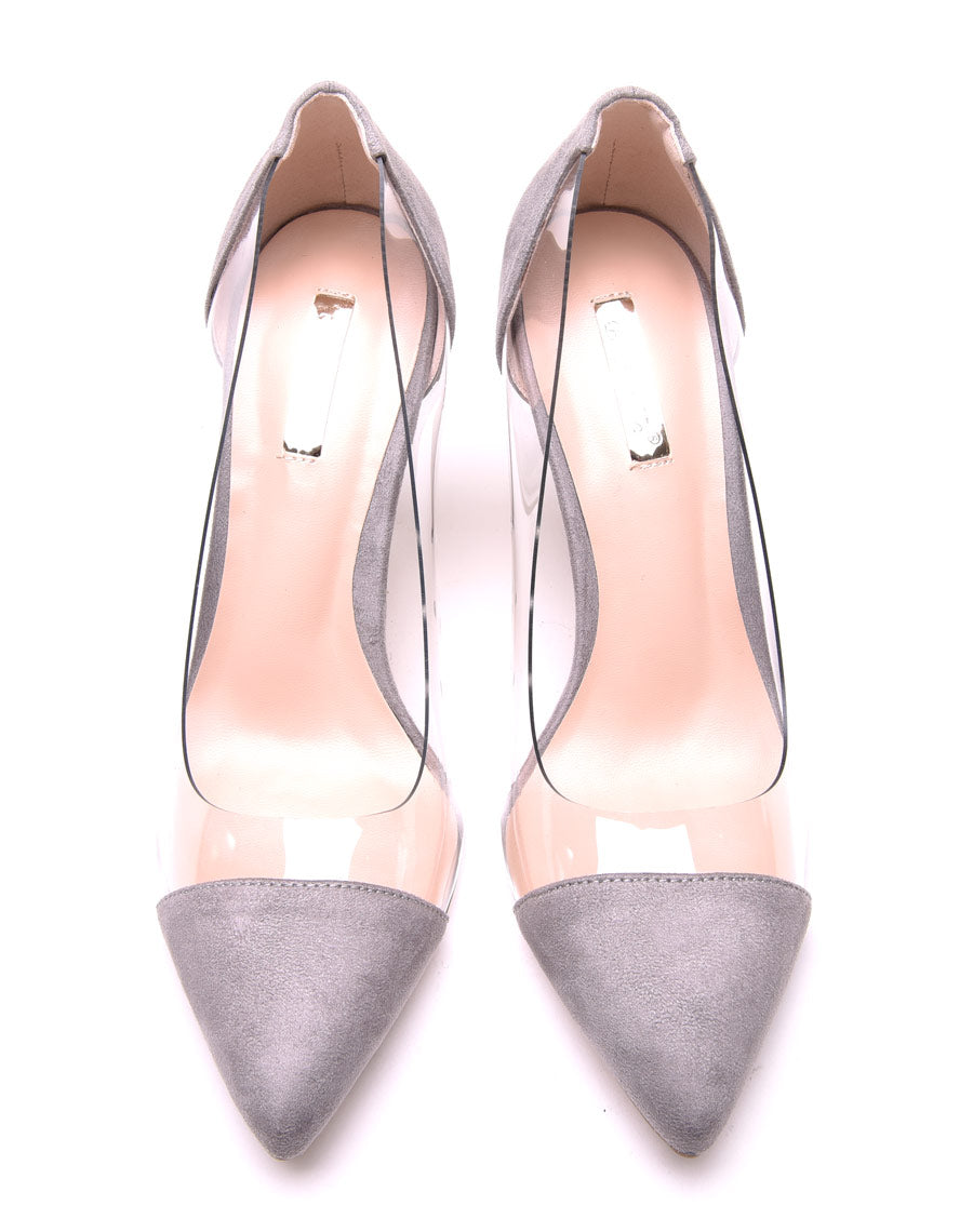 Escarpins bi matières gris à talons