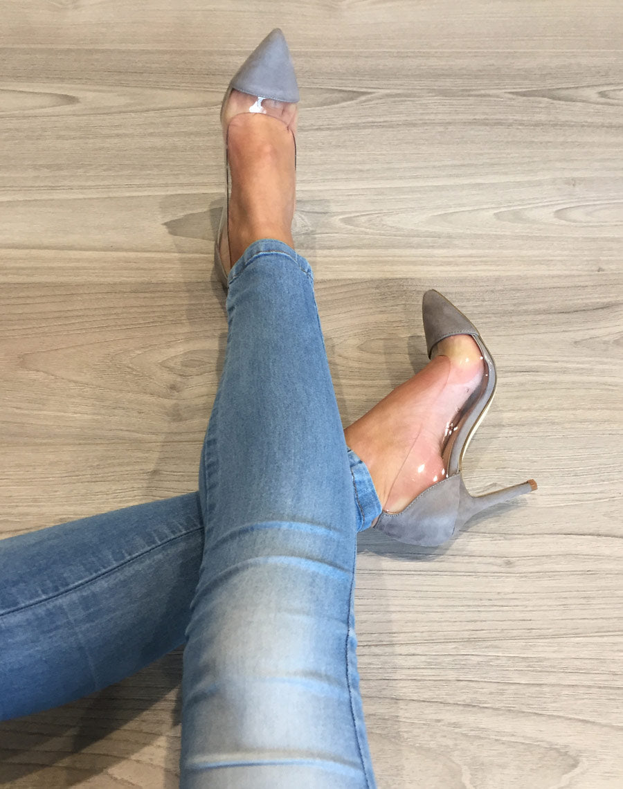 Escarpins bi matières gris à talons