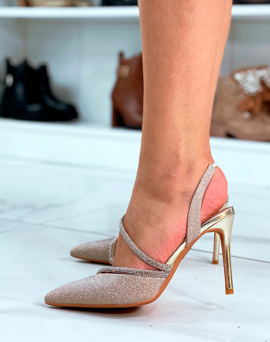 Escarpins brillants dorés à strass