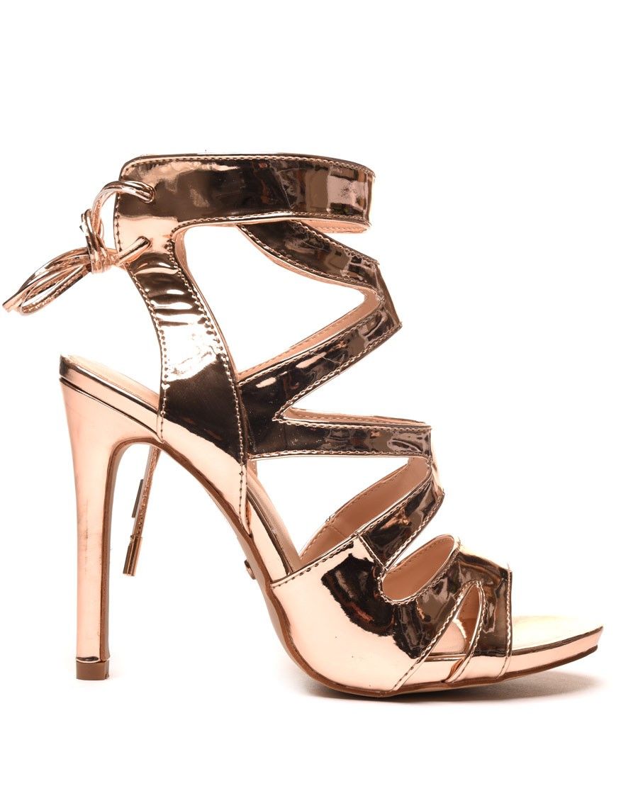 Escarpins effet miroir champagne à brides multiples