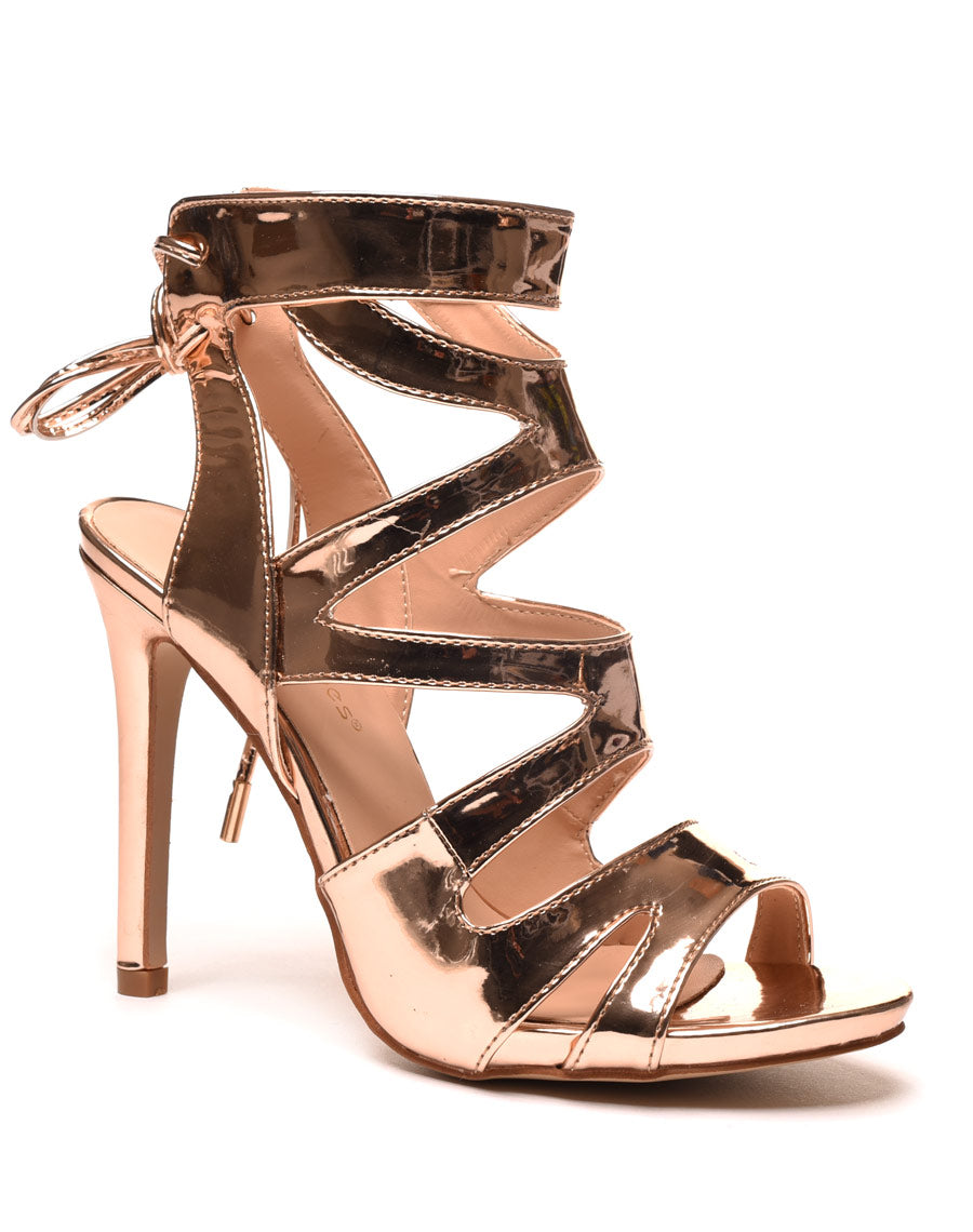 Escarpins effet miroir champagne à brides multiples