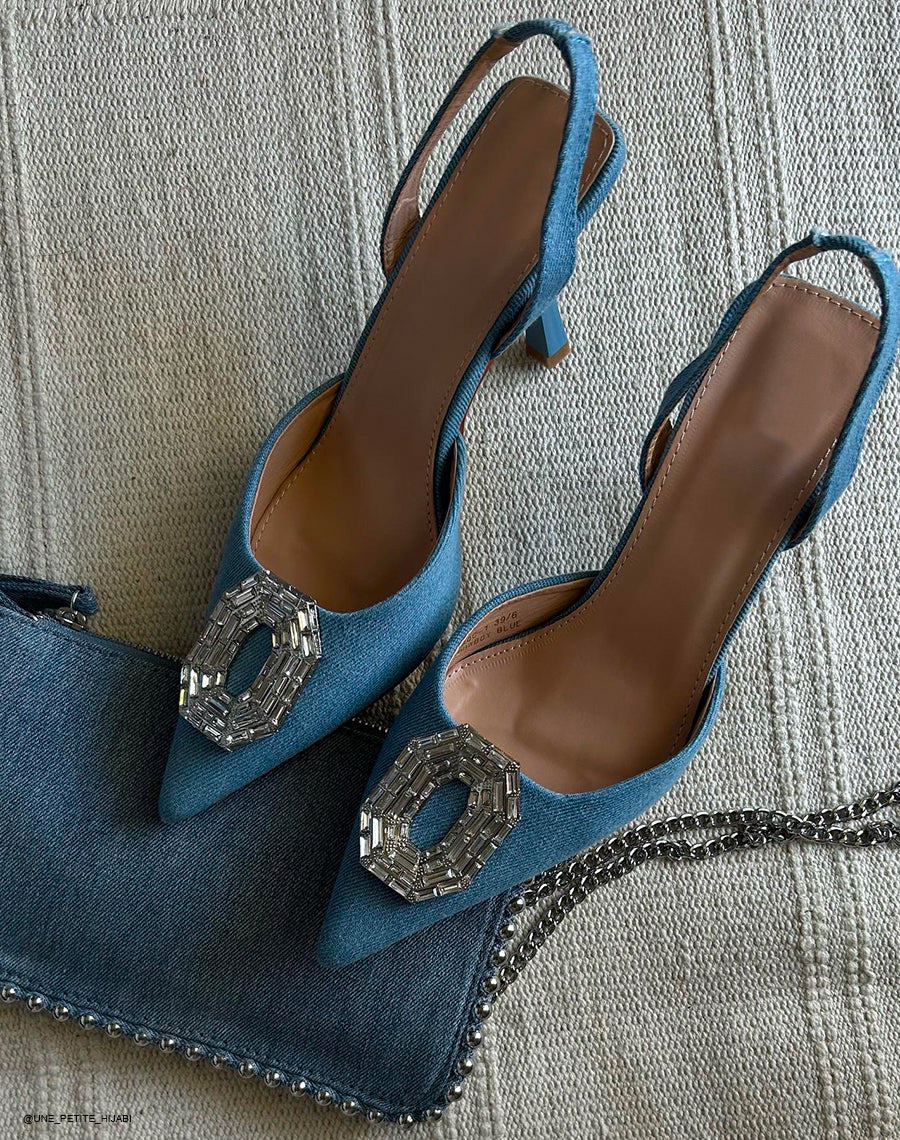 Escarpins en jean à bijou argenté