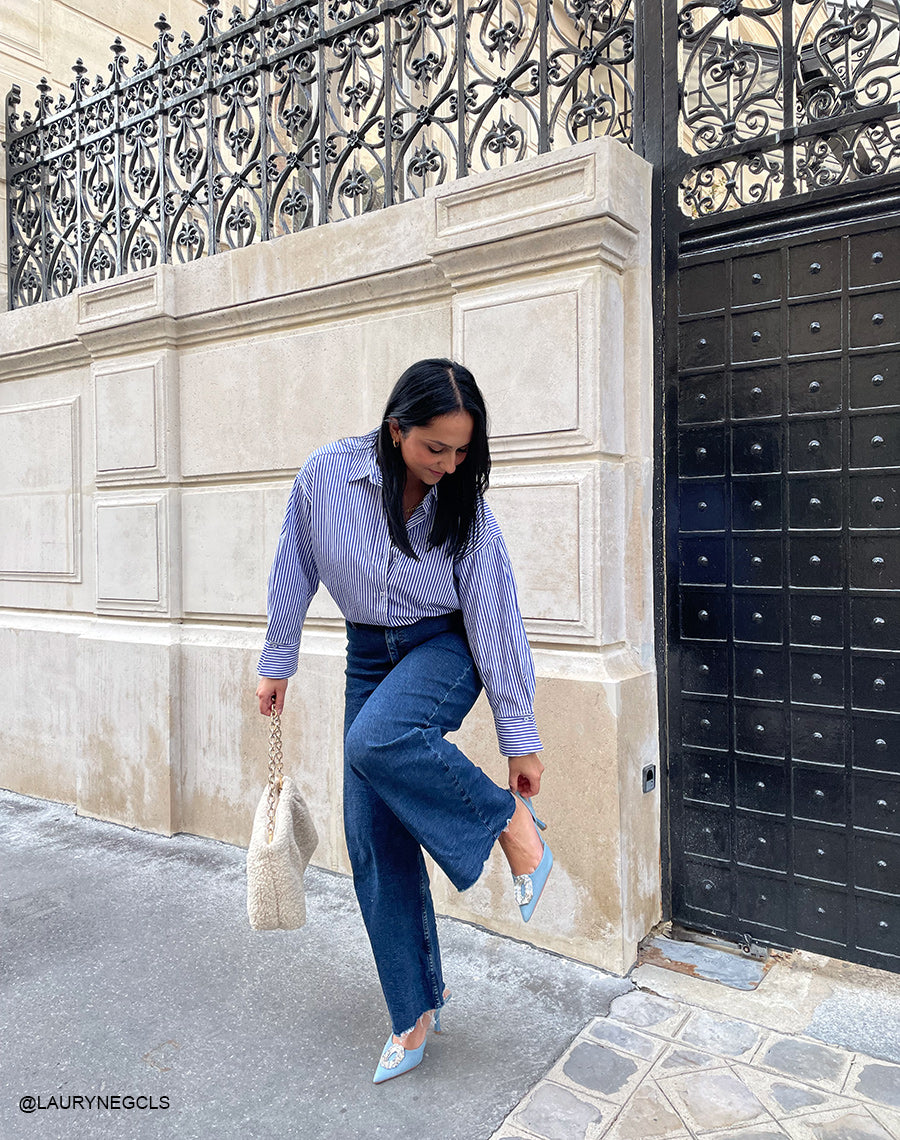 Escarpins en jean à bijou argenté
