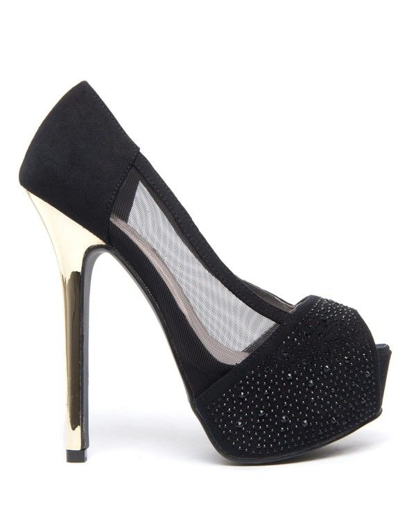 Escarpins femme Bai Wei à talon aiguille or et mini strass