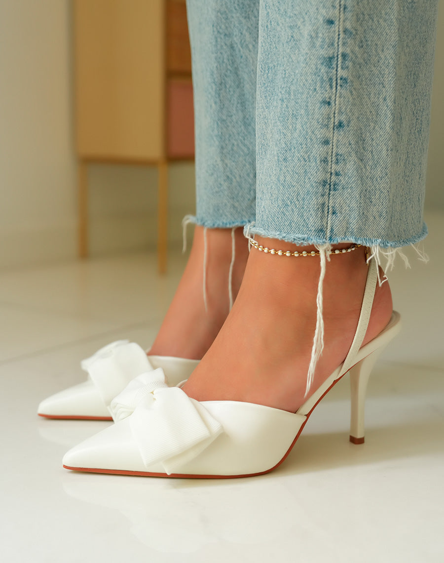 Escarpins Femme Blancs avec Noeud Élégant