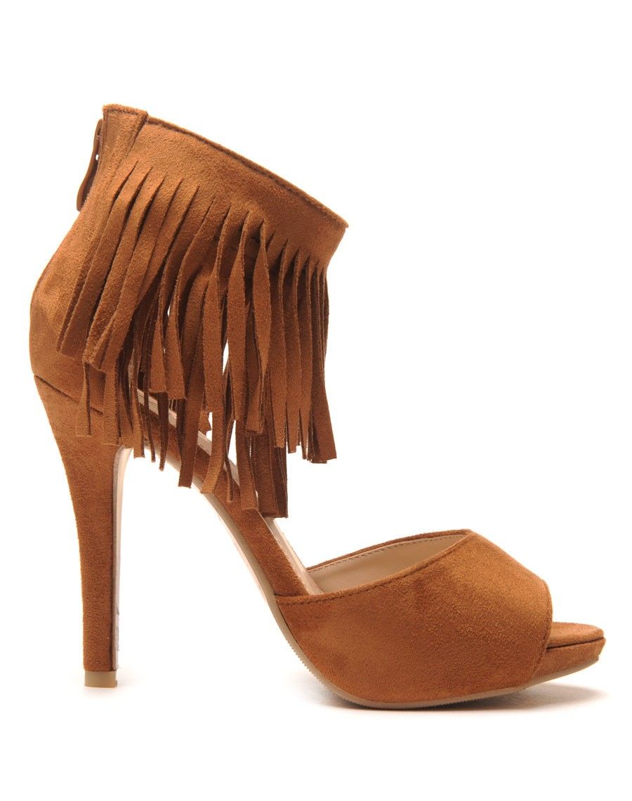 Escarpins à franges camel ouverts