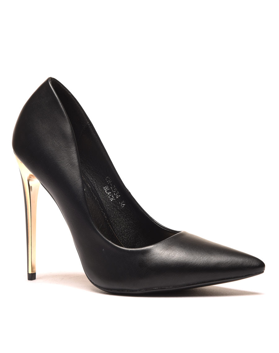 Escarpins noirs à bout pointu et talon doré