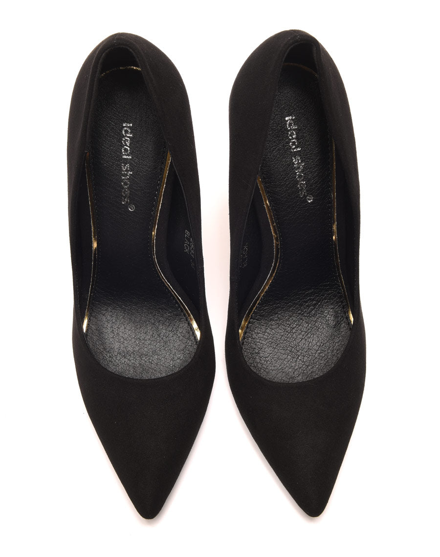 Escarpins noirs effet suédine à bout pointu et talon noir & doré