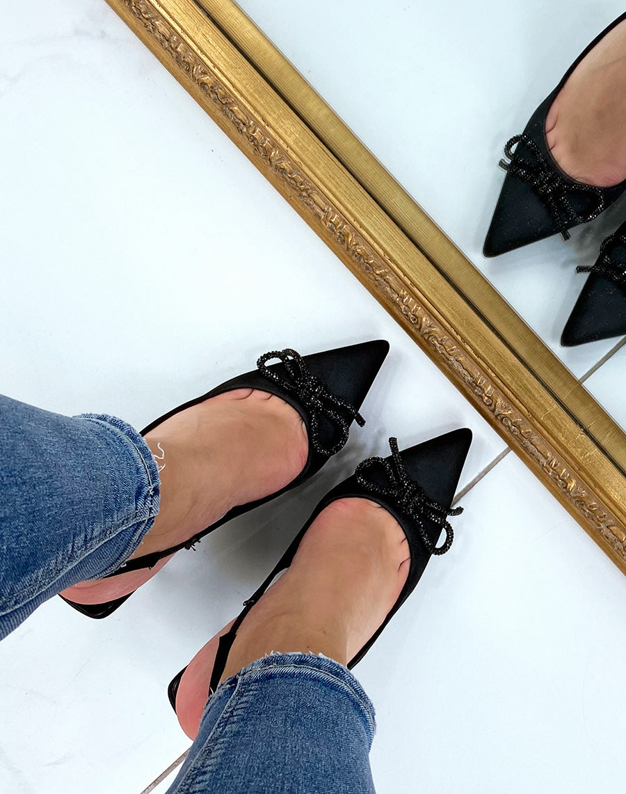 Escarpins noirs à noeud avec strass et talon fin