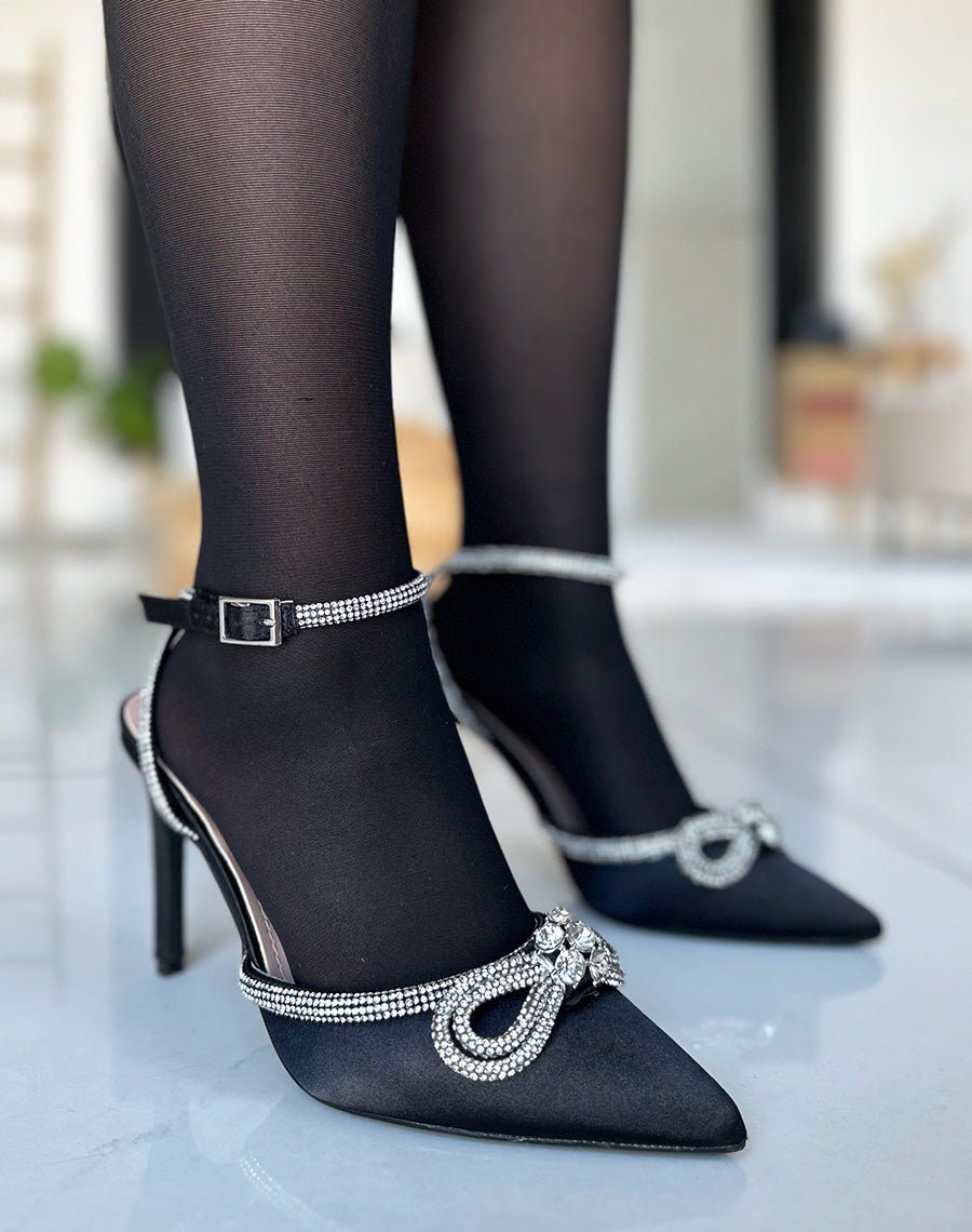 Escarpins noirs ouverts noir à détails strassés