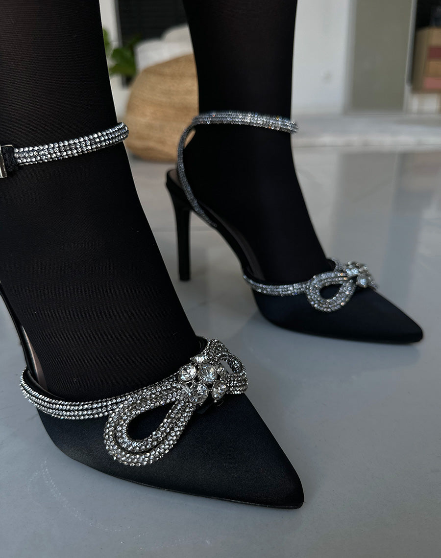 Escarpins noirs ouverts noir à détails strassés