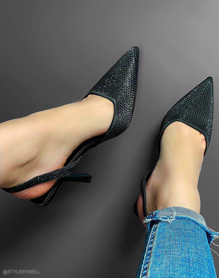 Escarpins ouverts noirs à strass