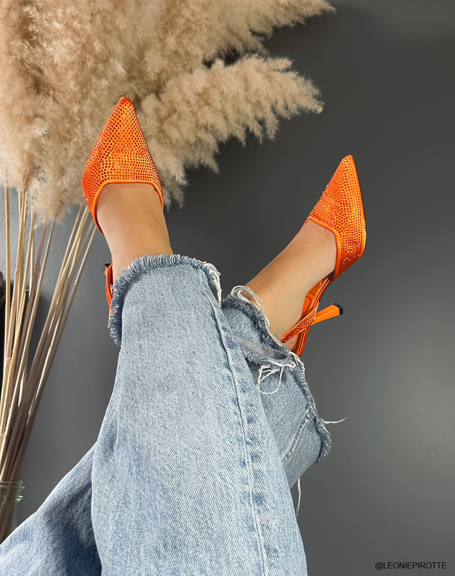 Escarpins ouverts oranges à strass