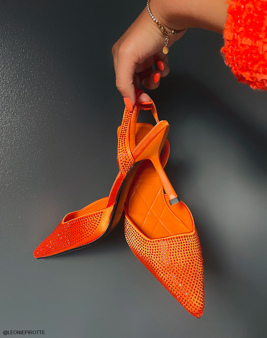 Escarpins ouverts oranges à strass