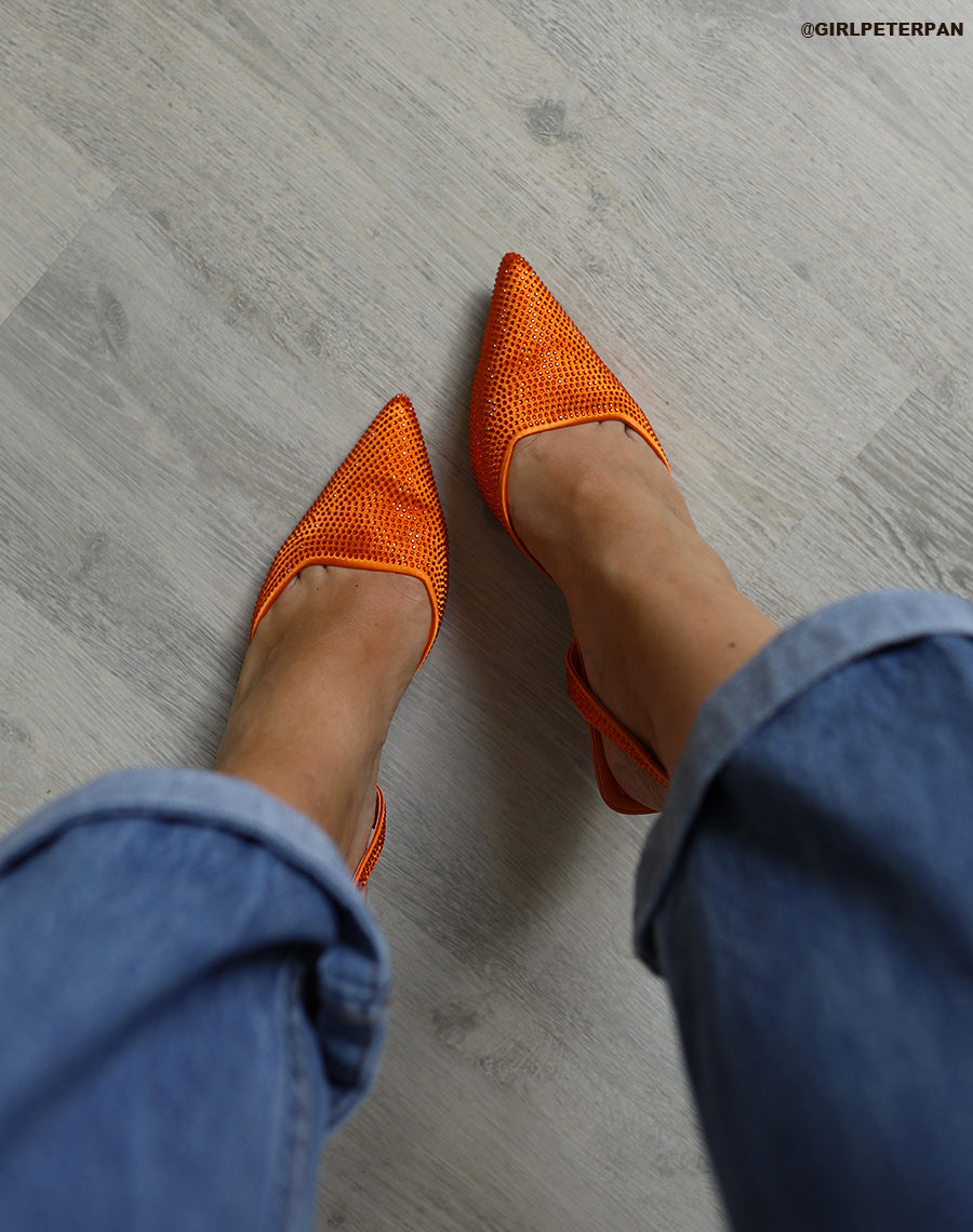 Escarpins ouverts oranges à strass