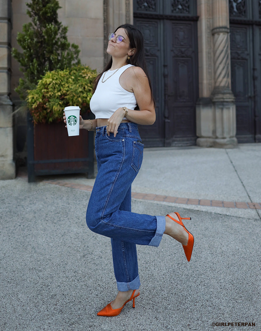 Escarpins ouverts oranges à strass