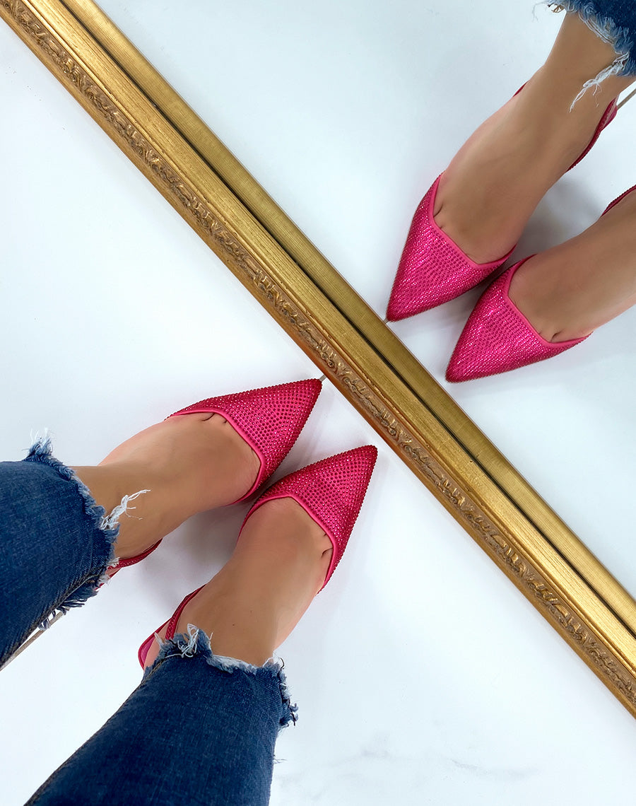 Escarpins ouverts rose fushia à strass