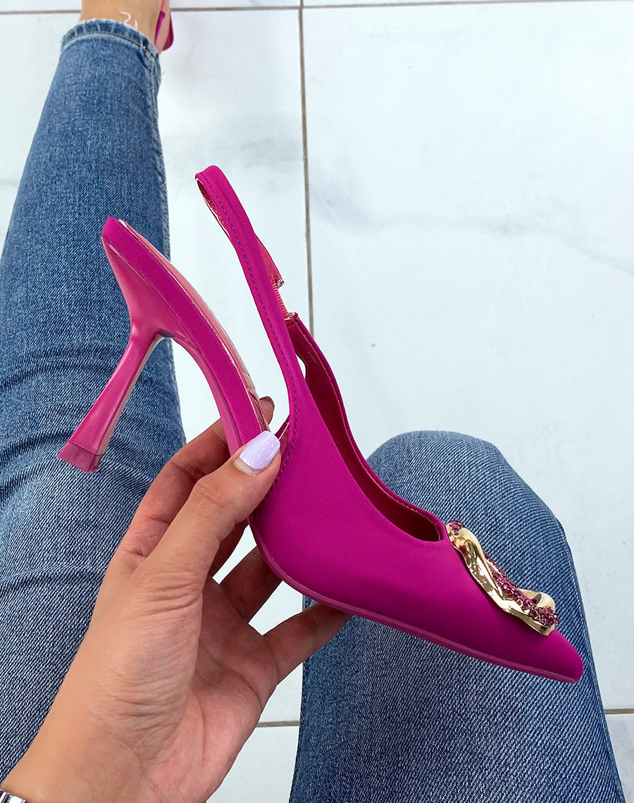 Escarpins rose fushia à détail rond à strass