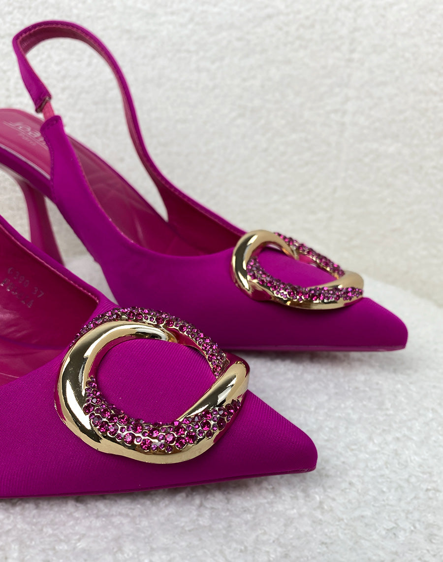 Escarpins rose fushia à détail rond à strass