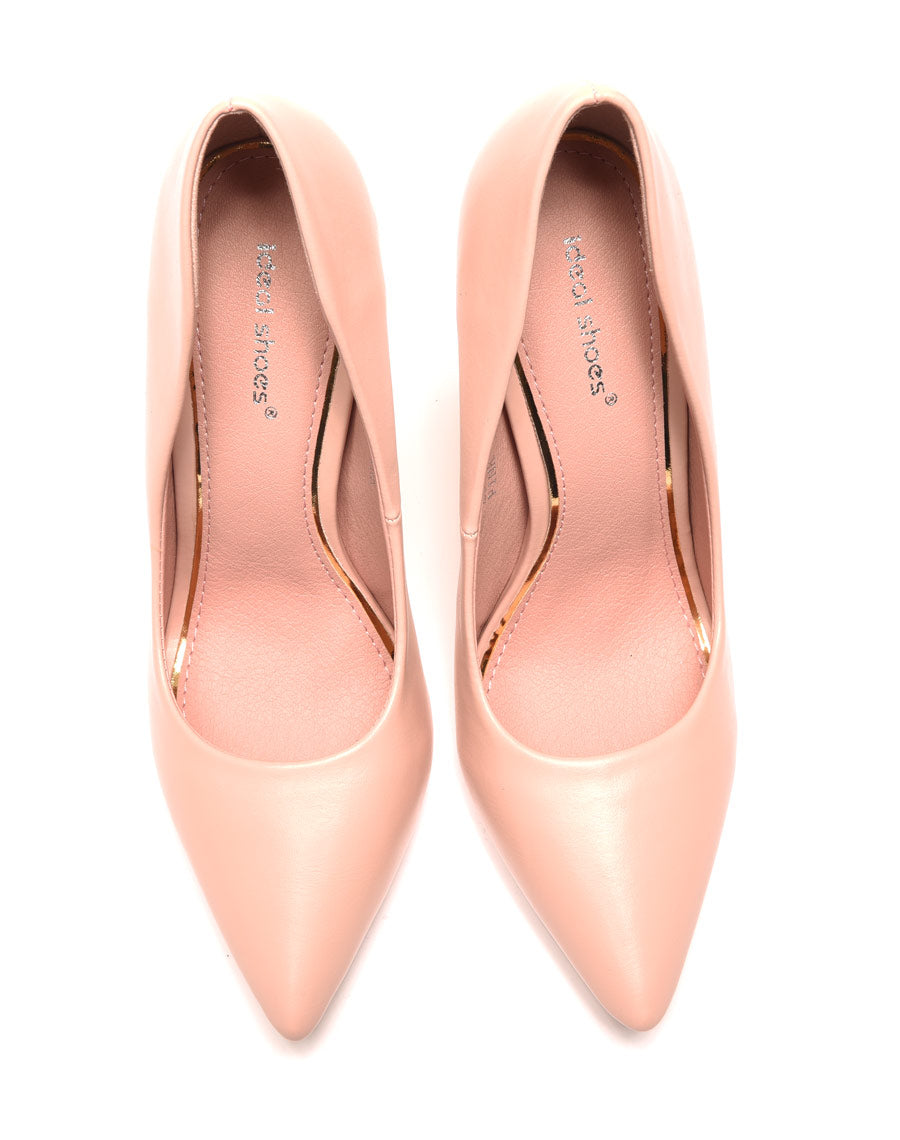 Escarpins rose pâle à bout pointu et talon doré