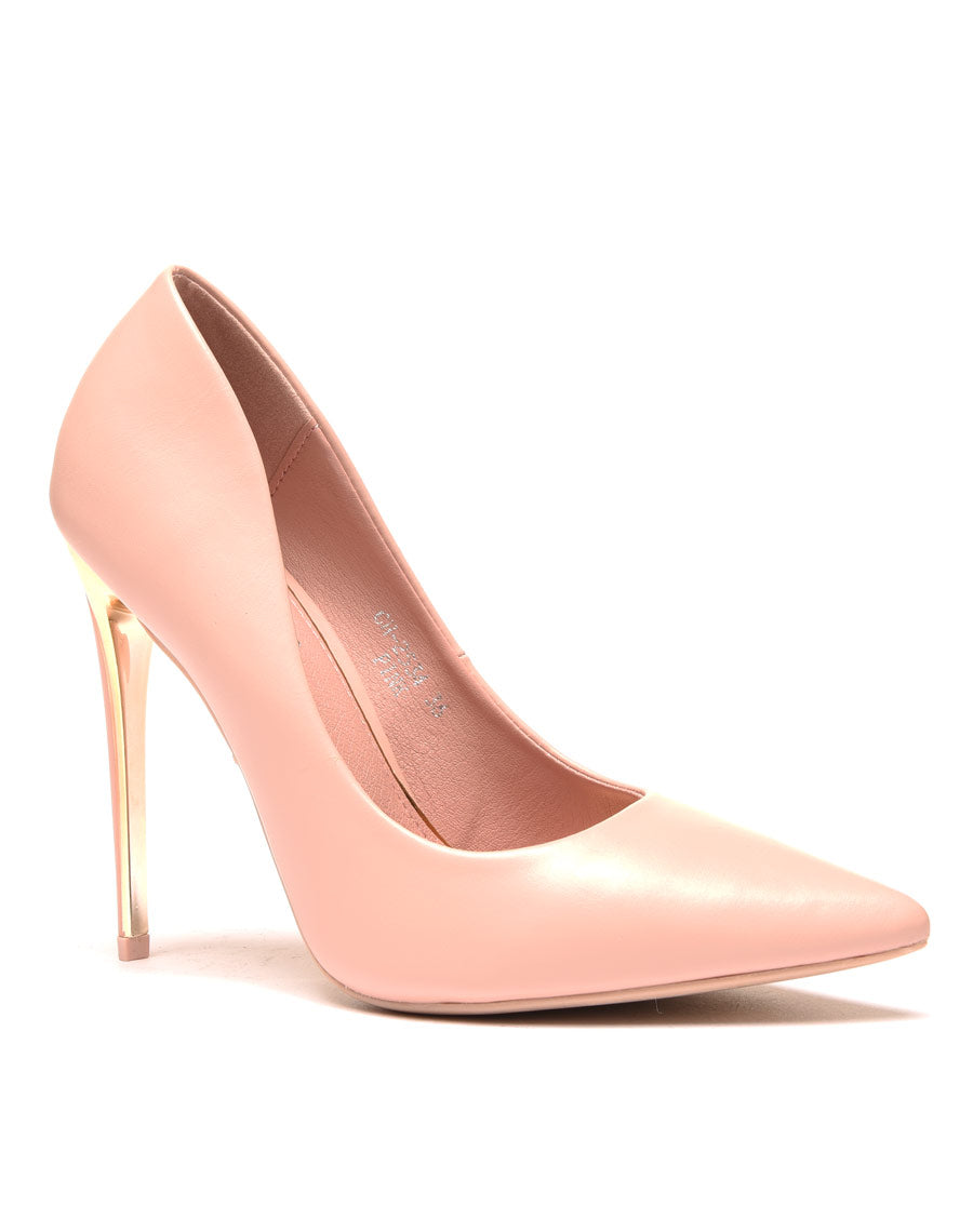 Escarpins rose pâle à bout pointu et talon doré