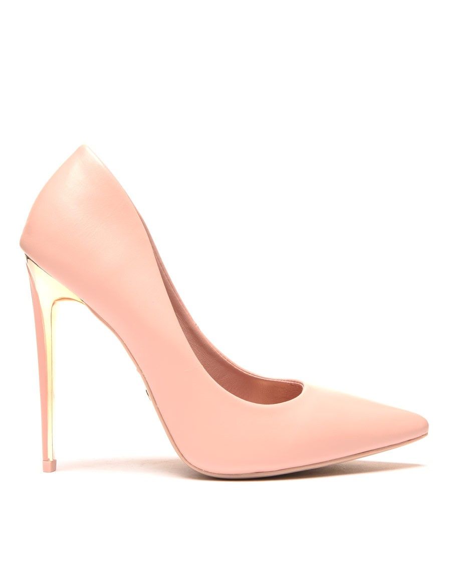 Escarpins rose pâle à bout pointu et talon doré