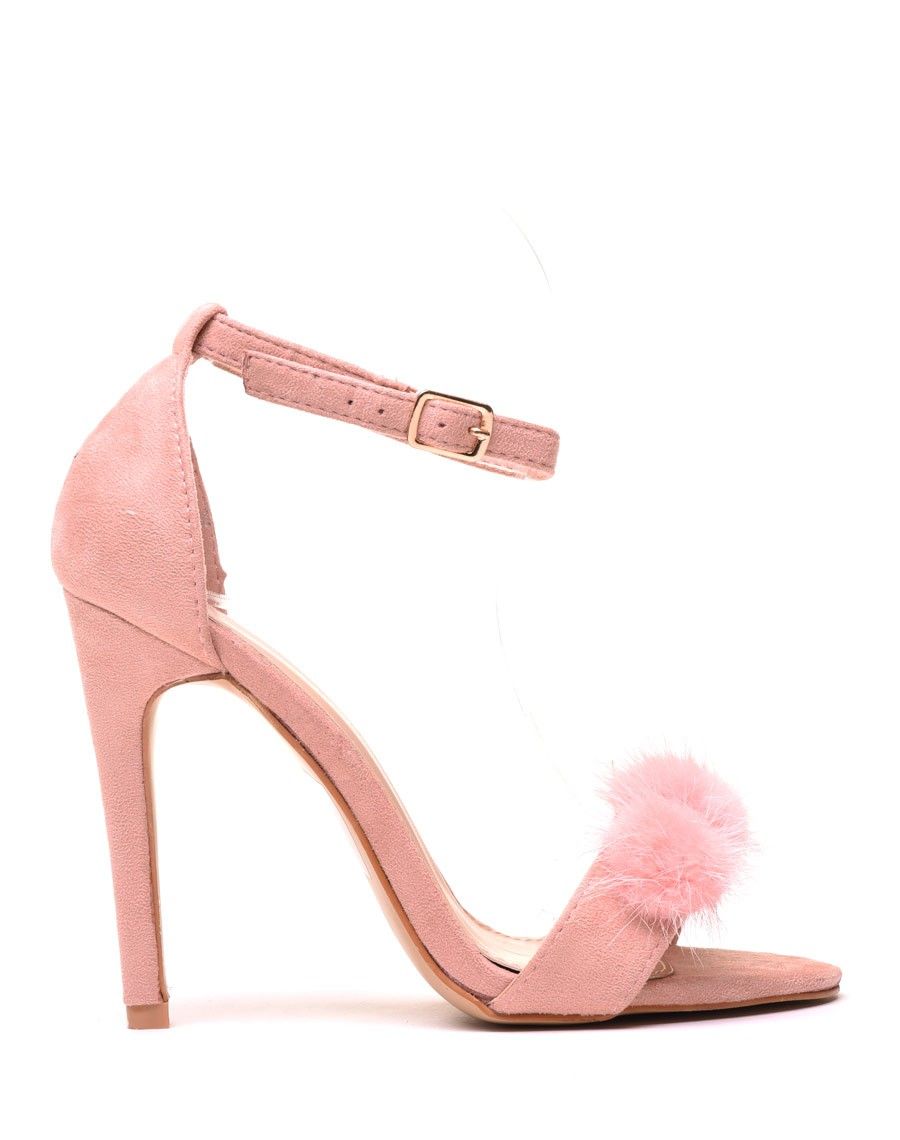 Escarpins roses en suédine à pompons