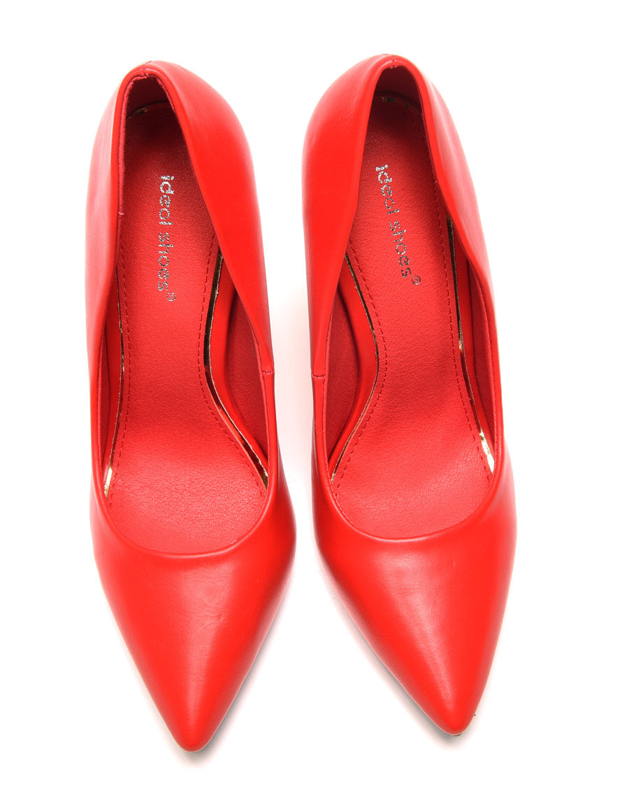 Escarpins rouge à bout pointu et talon doré