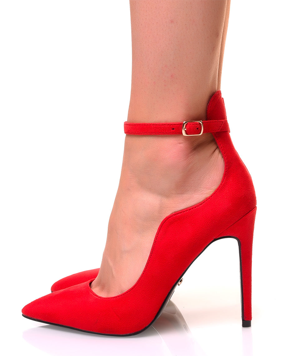 Escarpins rouges en suédine à bouts pointus et sangles fines