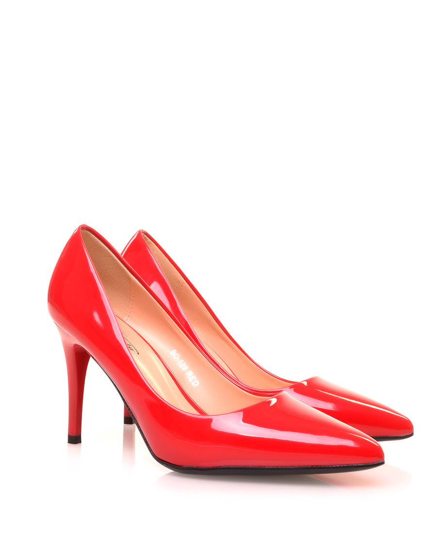 Escarpins rouges vernies à talon mi-haut