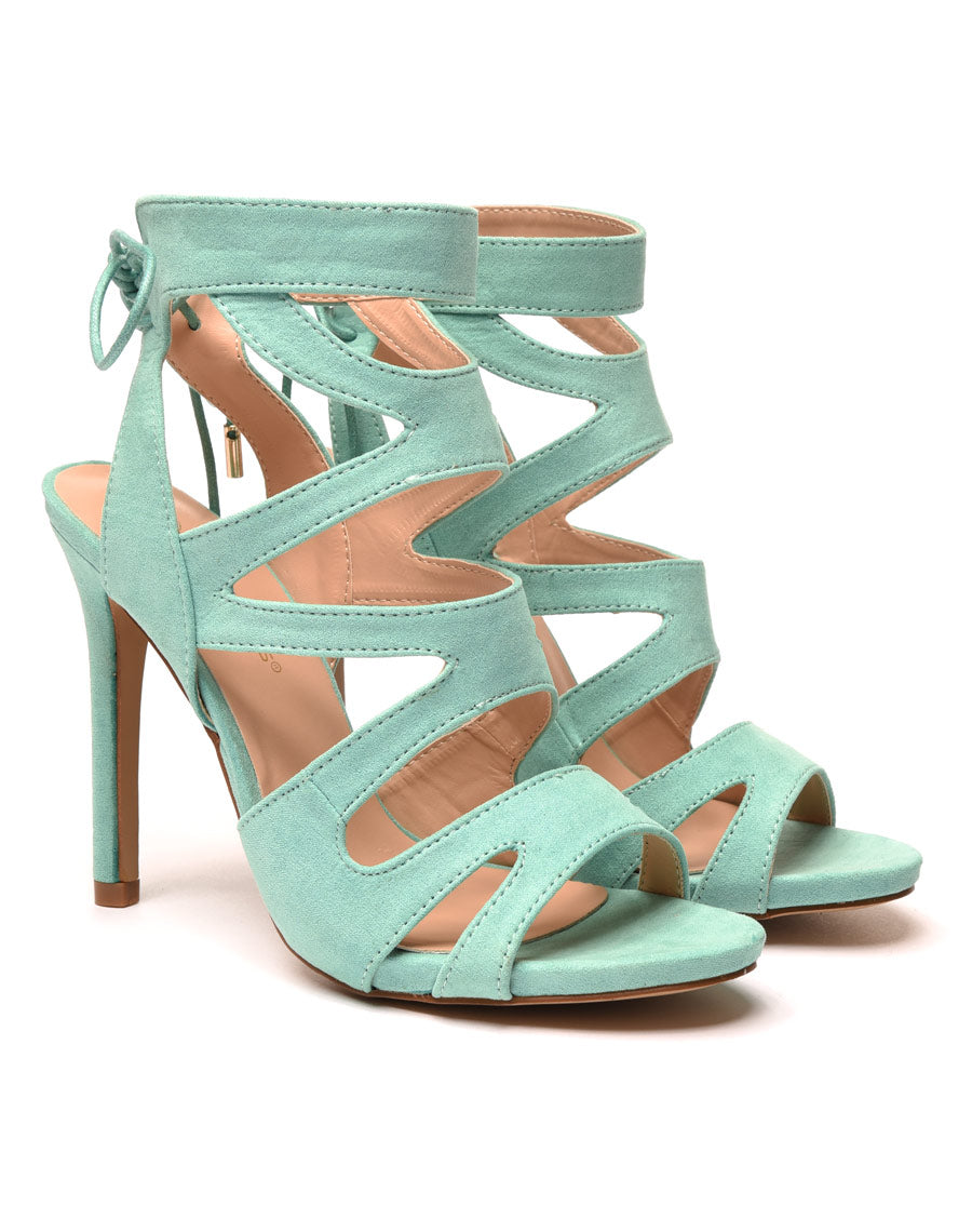 Escarpins verts à brides multiples et lacet arrière