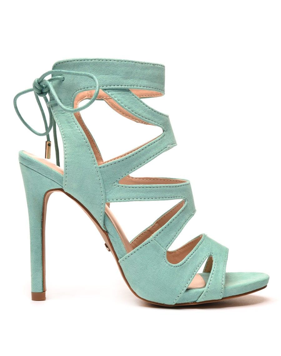 Escarpins verts à brides multiples et lacet arrière