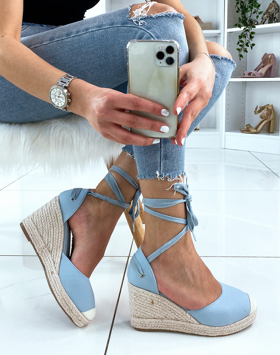 Espadrille à talon compensé bleue