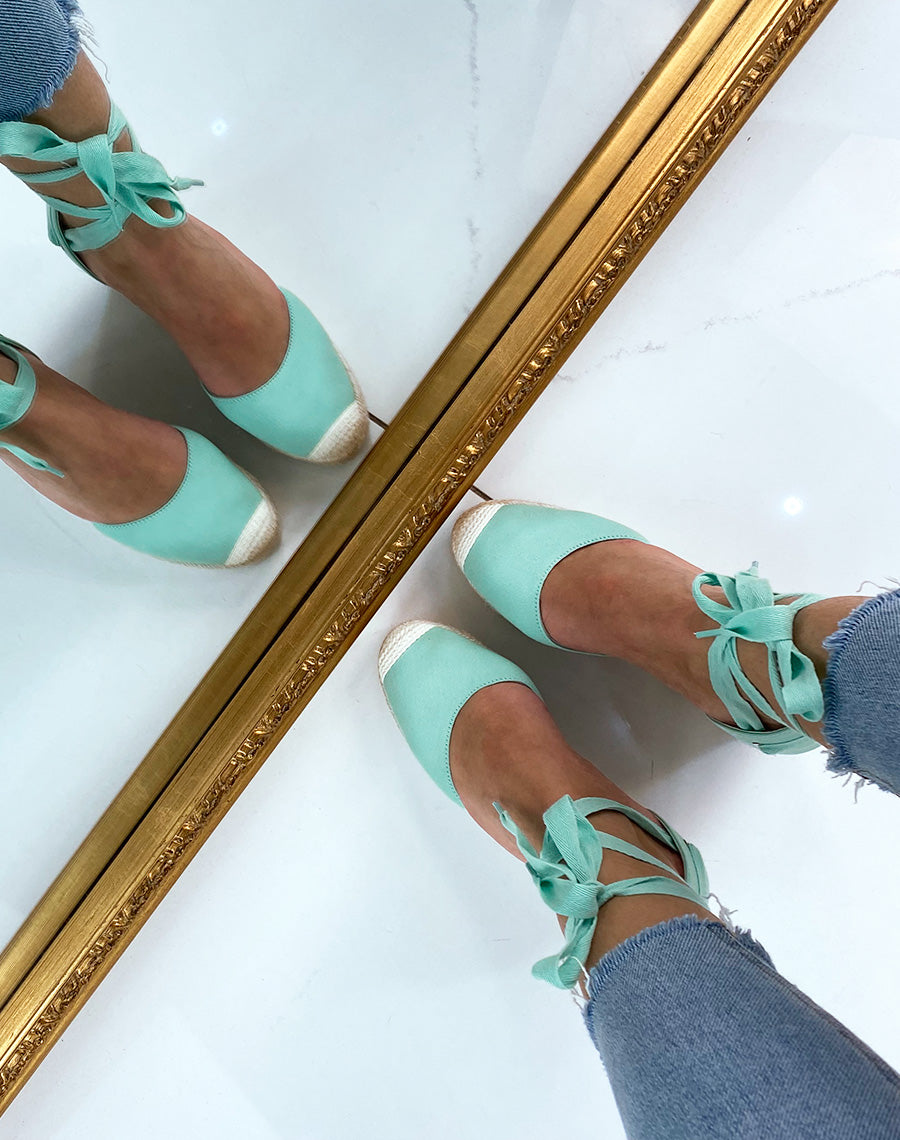 Espadrille à talon compensé verte