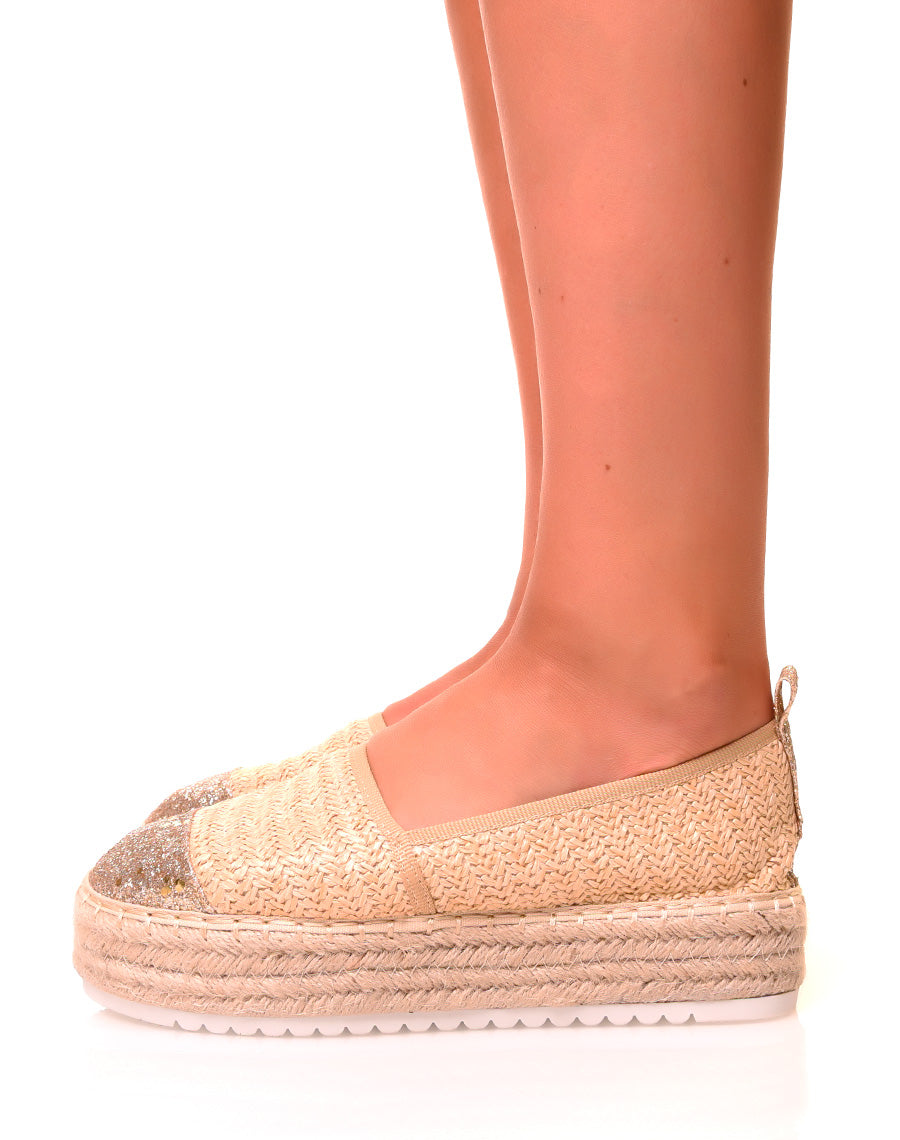 Espadrilles beige compensées à détails paillettés