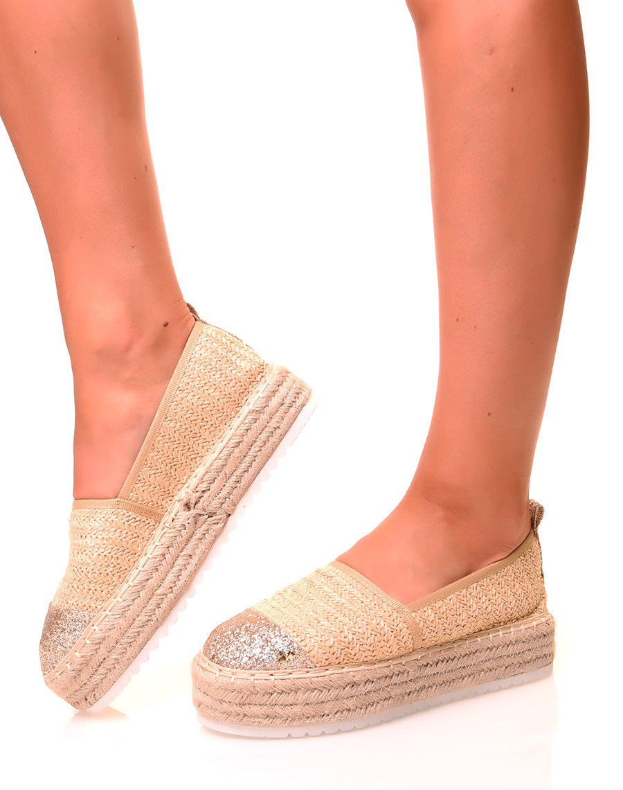 Espadrilles beige compensées à détails paillettés