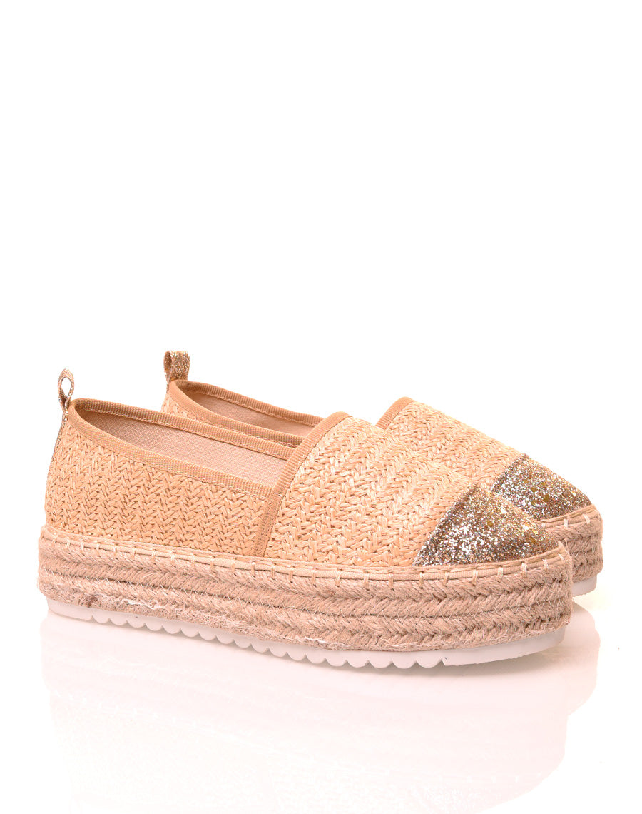 Espadrilles beige compensées à détails paillettés