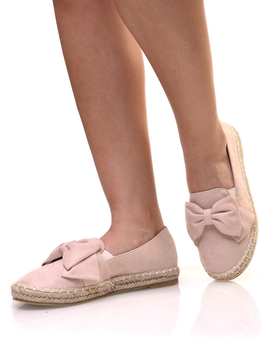 Espadrilles beiges en suédine à noeud