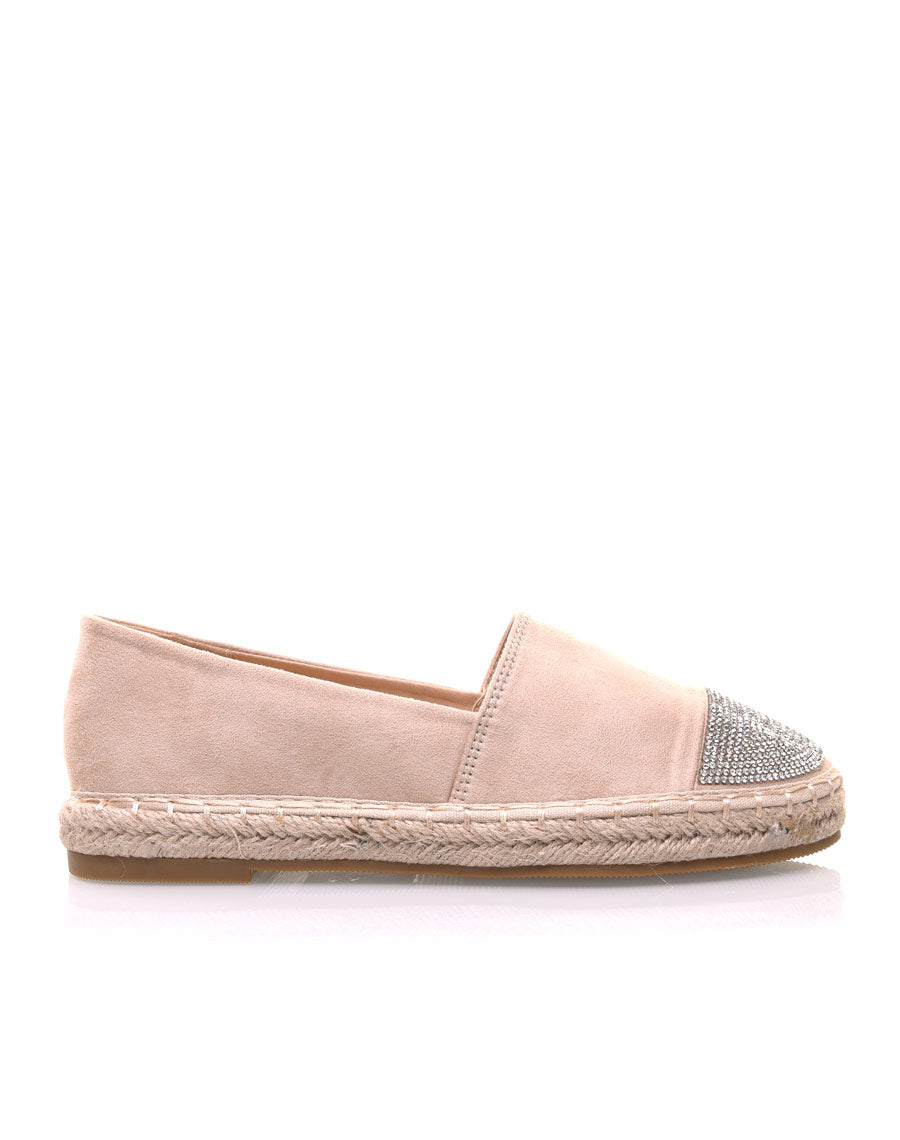 Espadrilles beiges en suédine ornées de strass