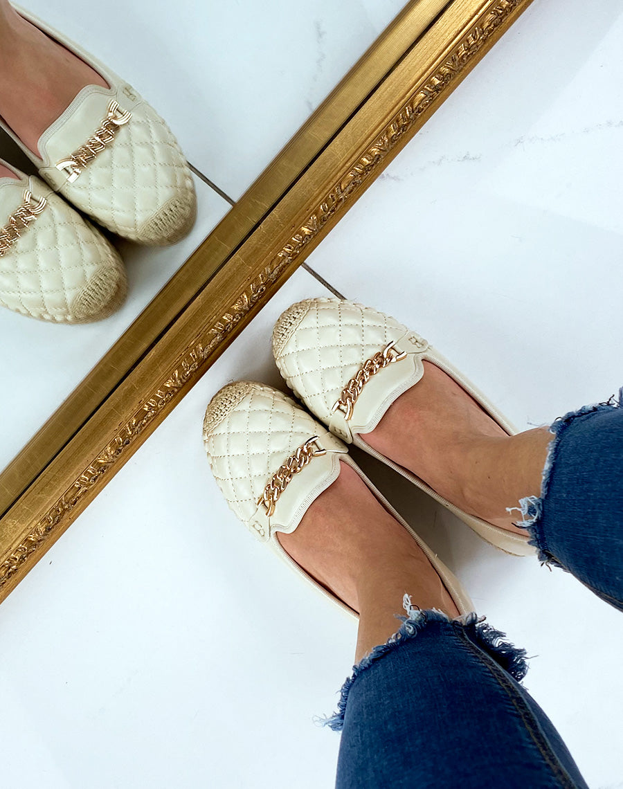 Espadrilles beiges matelassées à plateforme