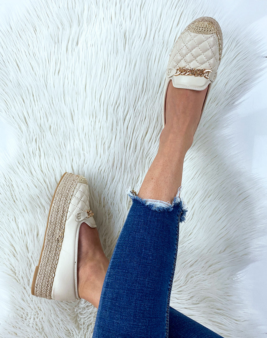 Espadrilles beiges matelassées à plateforme