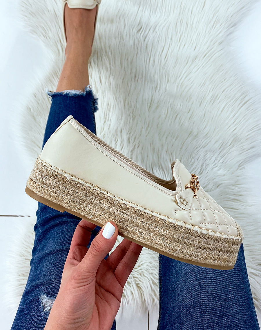 Espadrilles beiges matelassées à plateforme