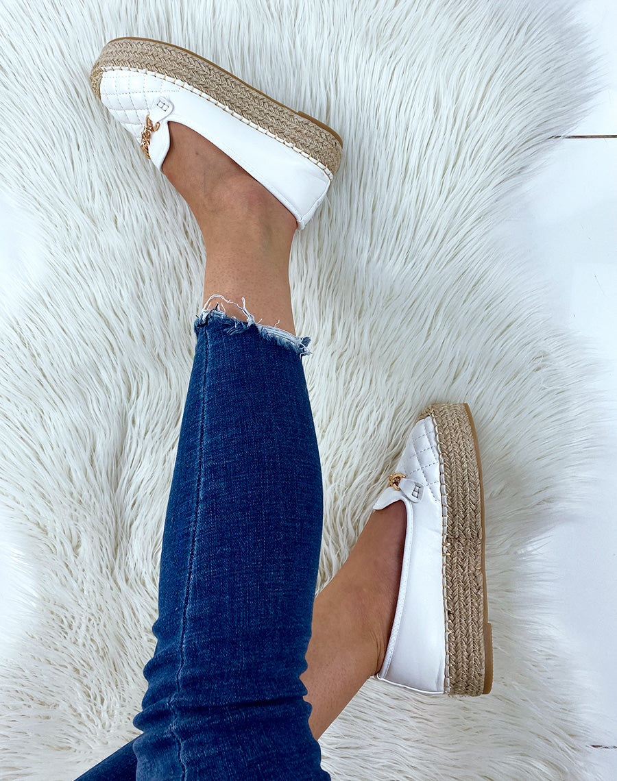 Espadrilles blanches matelassées à plateforme