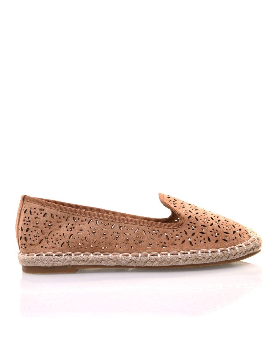 Espadrilles camel en suédine perforées