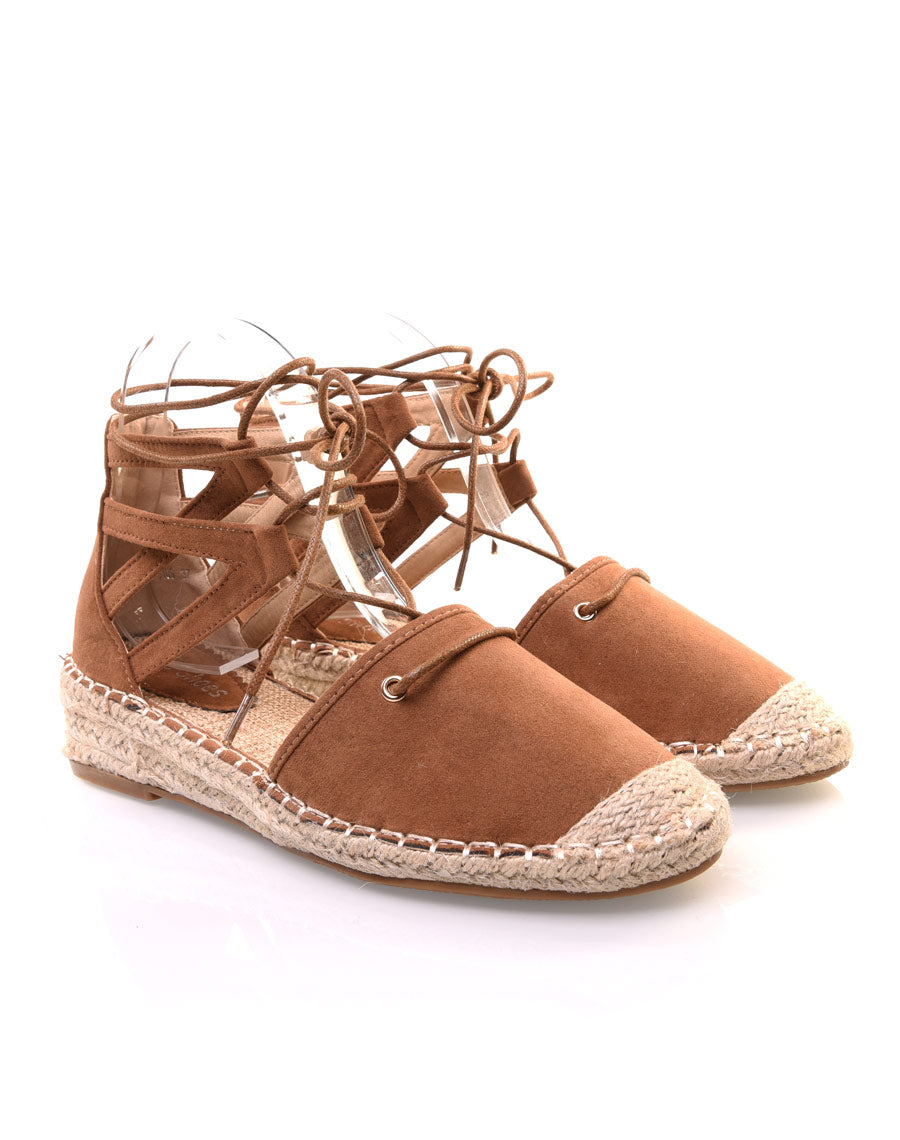 Espadrilles camel à talon compensées