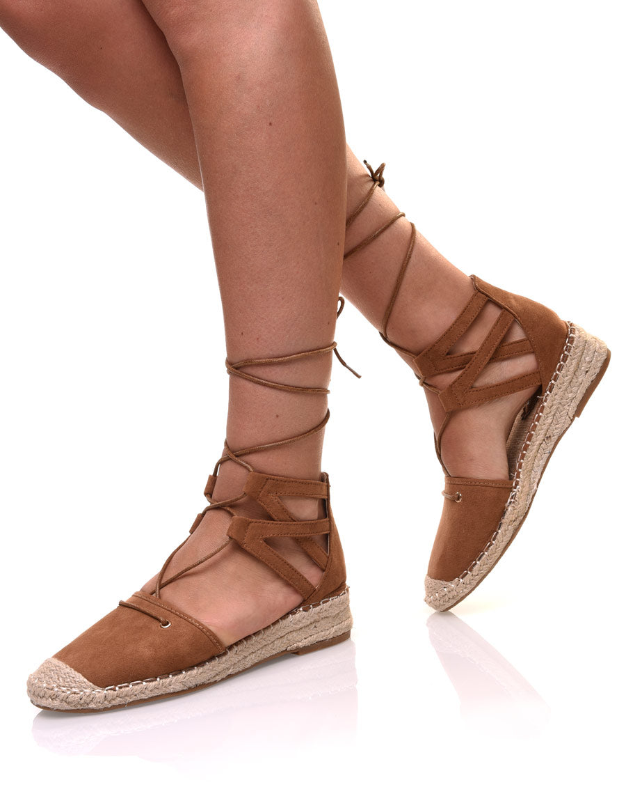 Espadrilles camel à talon compensées