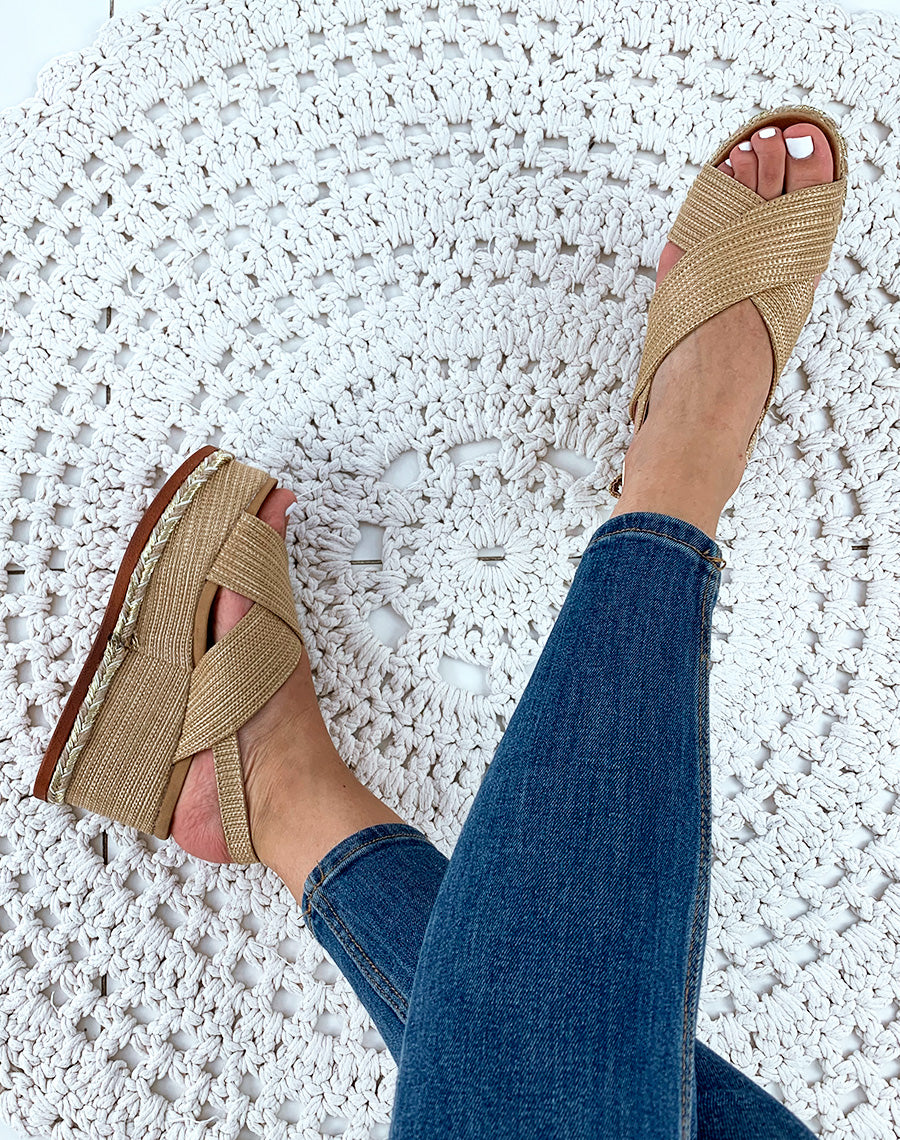 Espadrilles compensées gaufrées beiges