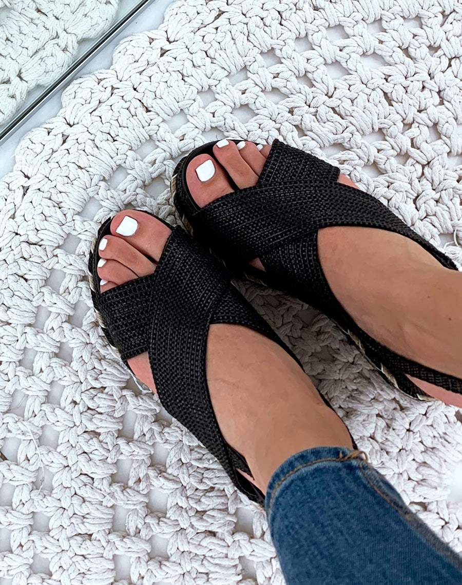 Espadrilles compensées gaufrées noires