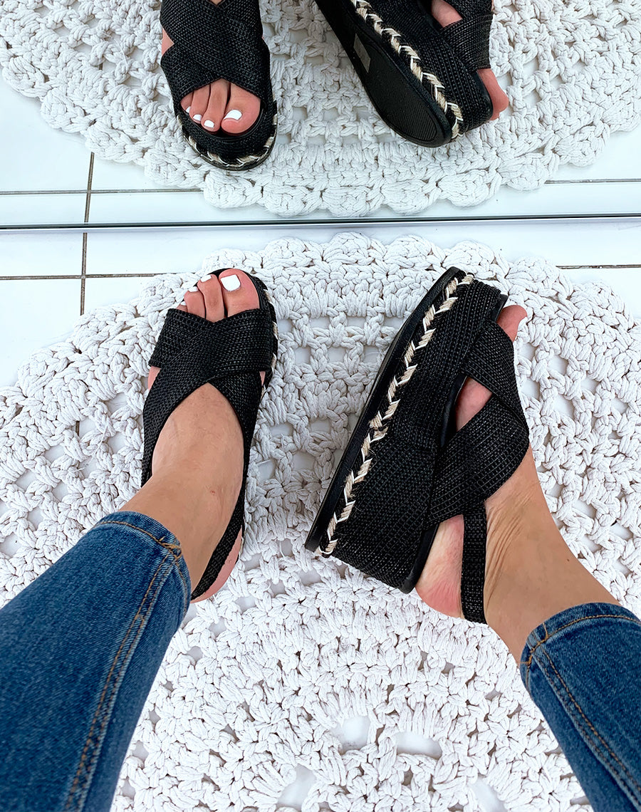 Espadrilles compensées gaufrées noires