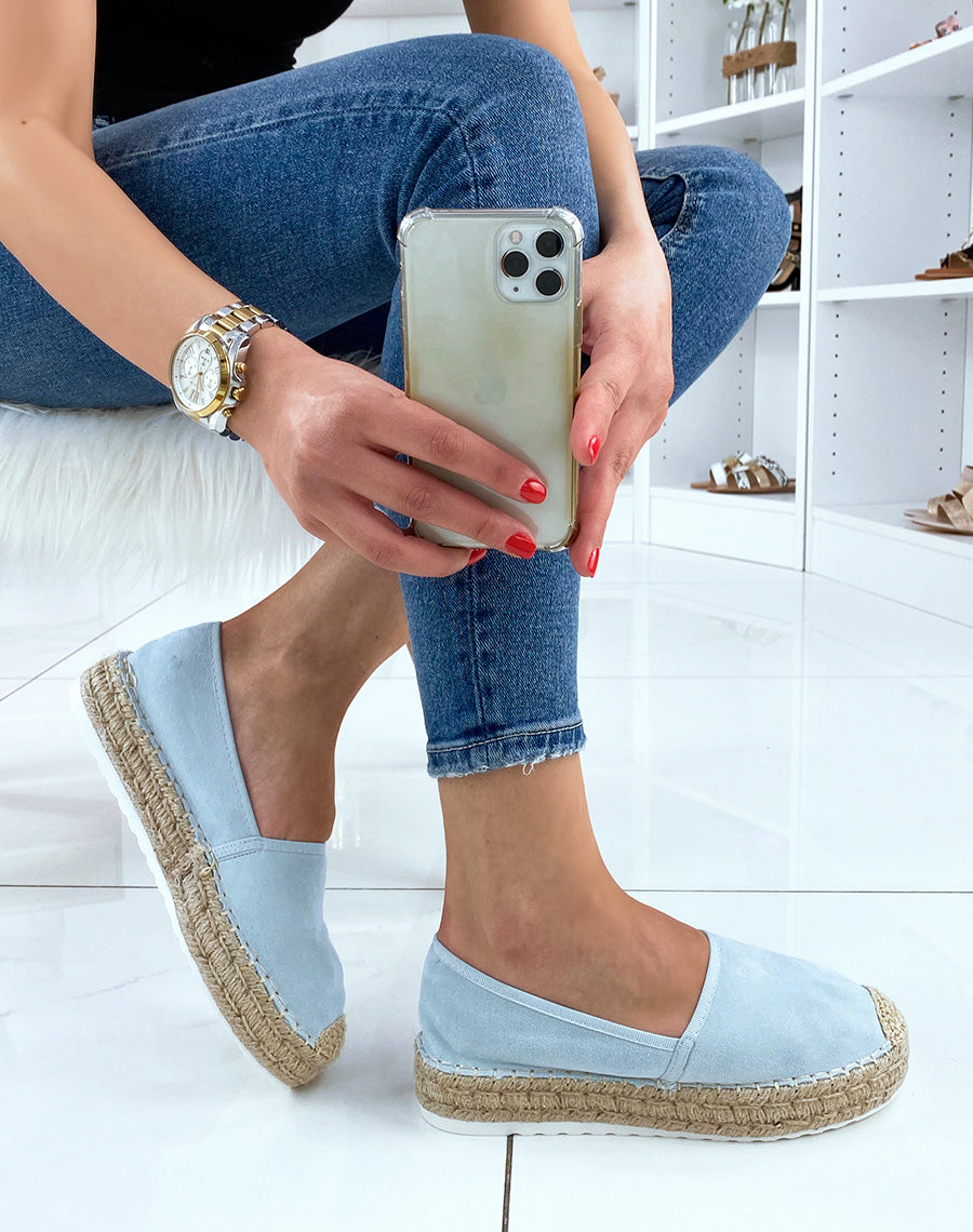 Espadrilles en jute et en suédine bleu clair